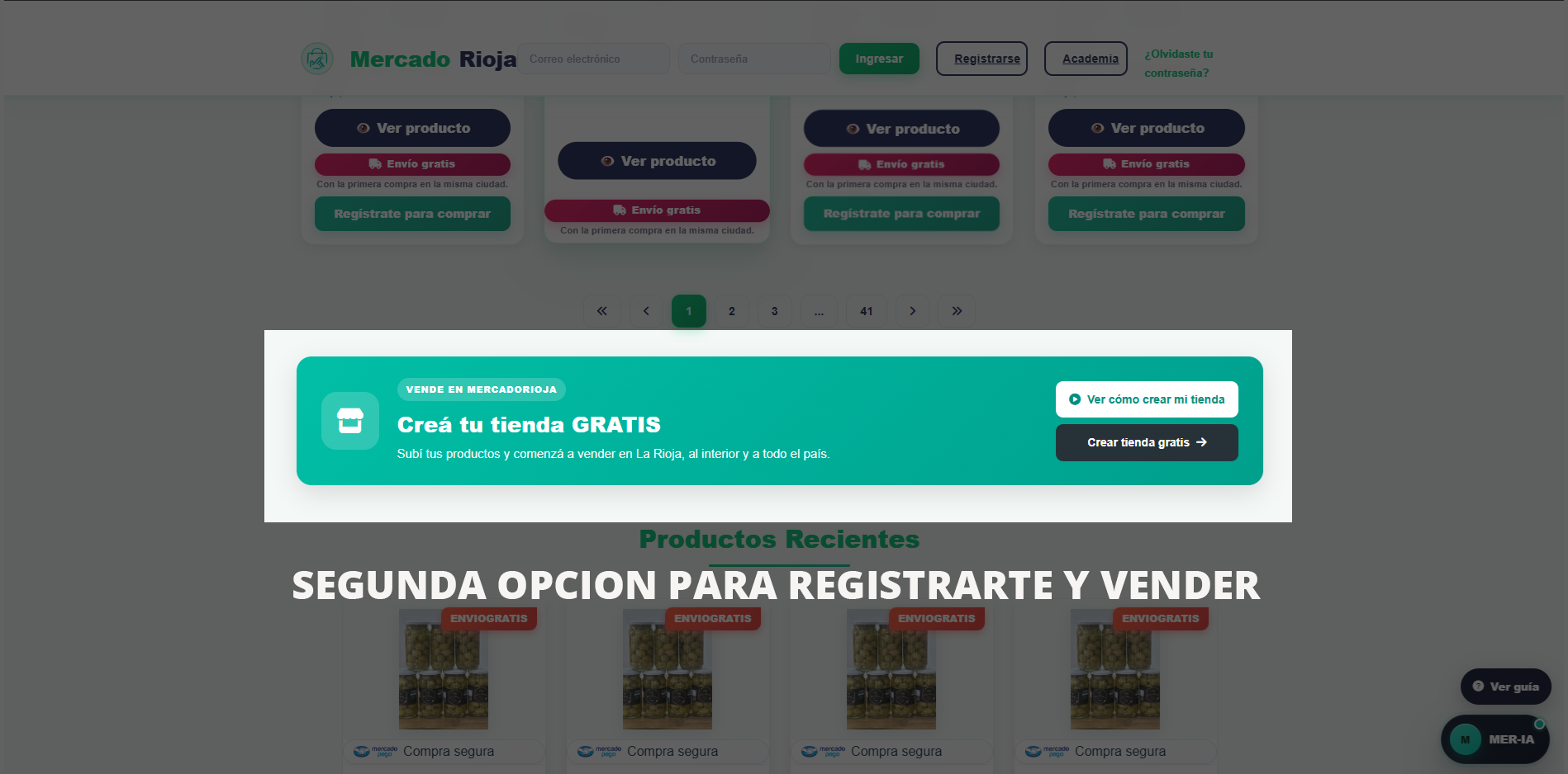 Segunda opción para crear una tienda gratis en MercadoRioja