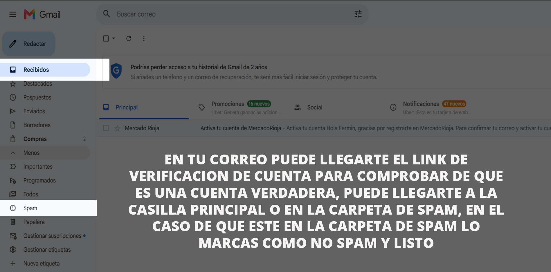 Correo de verificación de cuenta de MercadoRioja