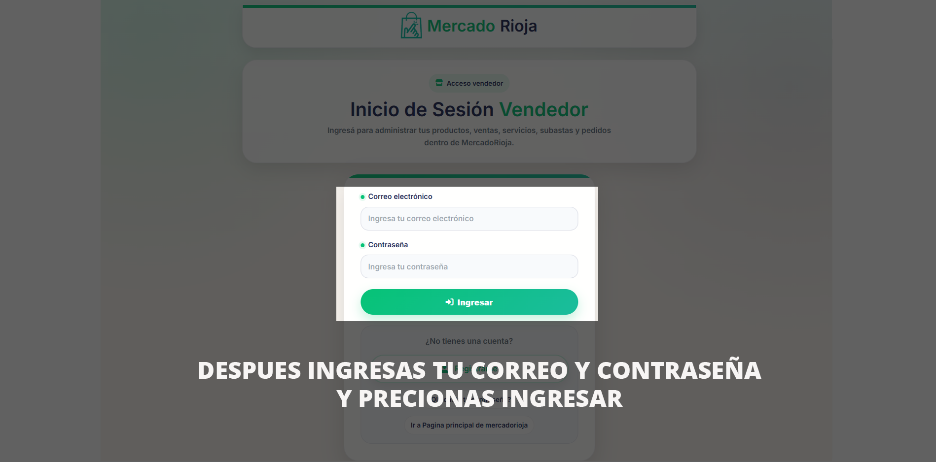 Inicio de sesión de vendedor en MercadoRioja